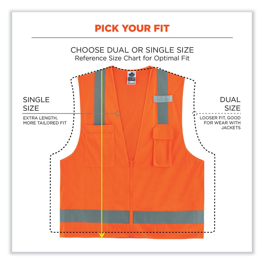 GloWear 8249Z Class 2 Economy Surveyors Zipper Vest, Polyester, X-Small, Orange, Ships in 1-3 Business Days