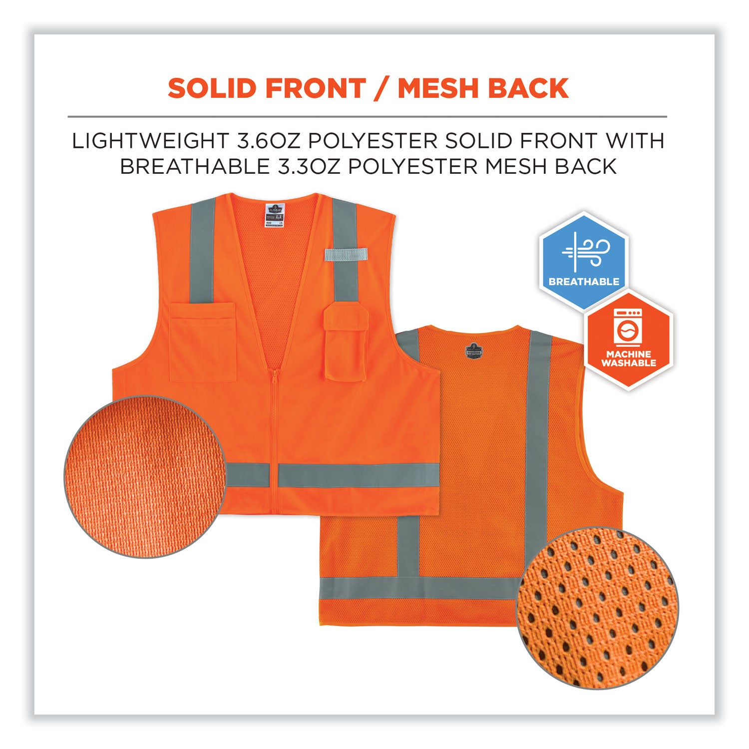 GloWear 8249Z Class 2 Economy Surveyors Zipper Vest, Polyester, Small/Medium, Orange, Ships in 1-3 Business Days