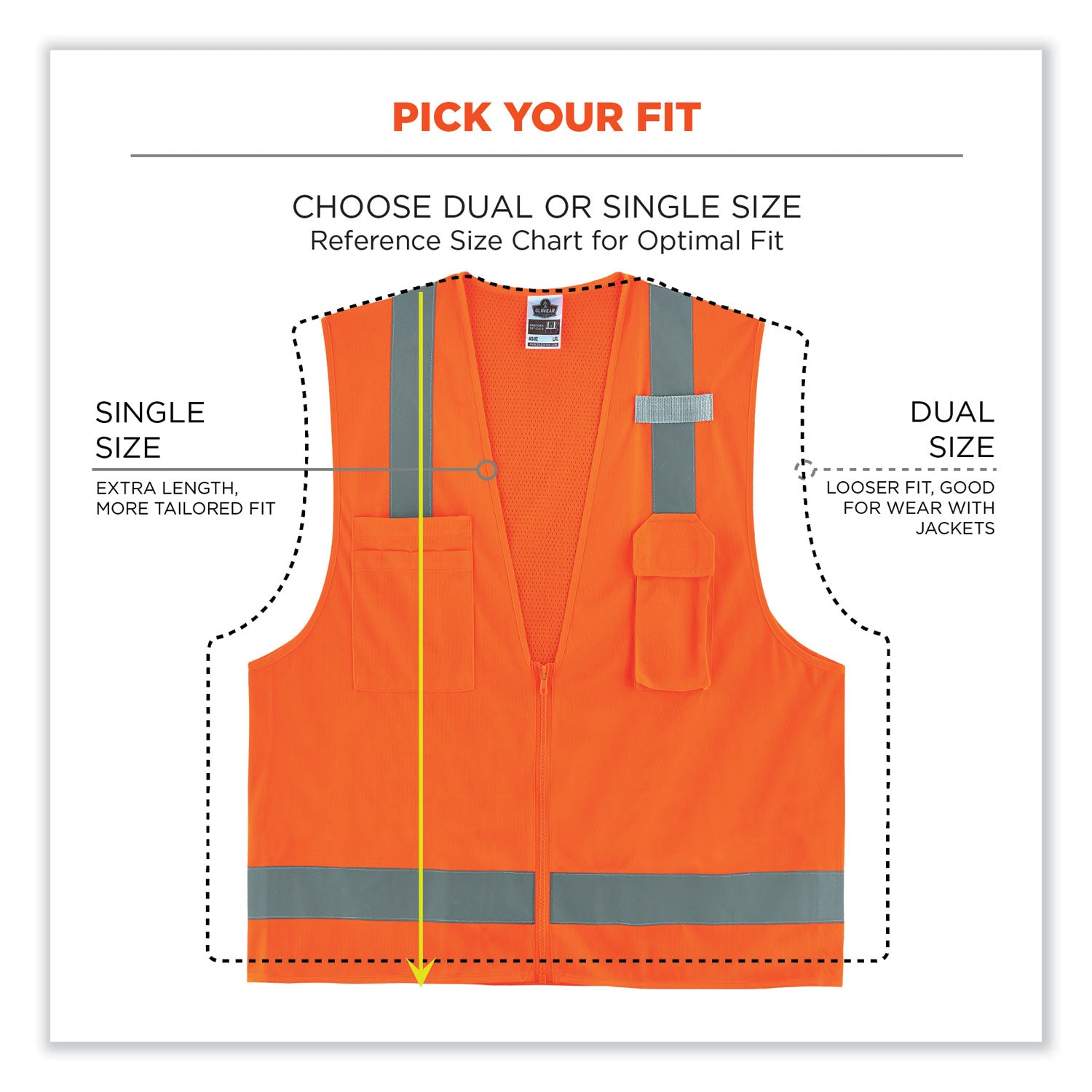 GloWear 8249Z Class 2 Economy Surveyors Zipper Vest, Polyester, Small/Medium, Orange, Ships in 1-3 Business Days