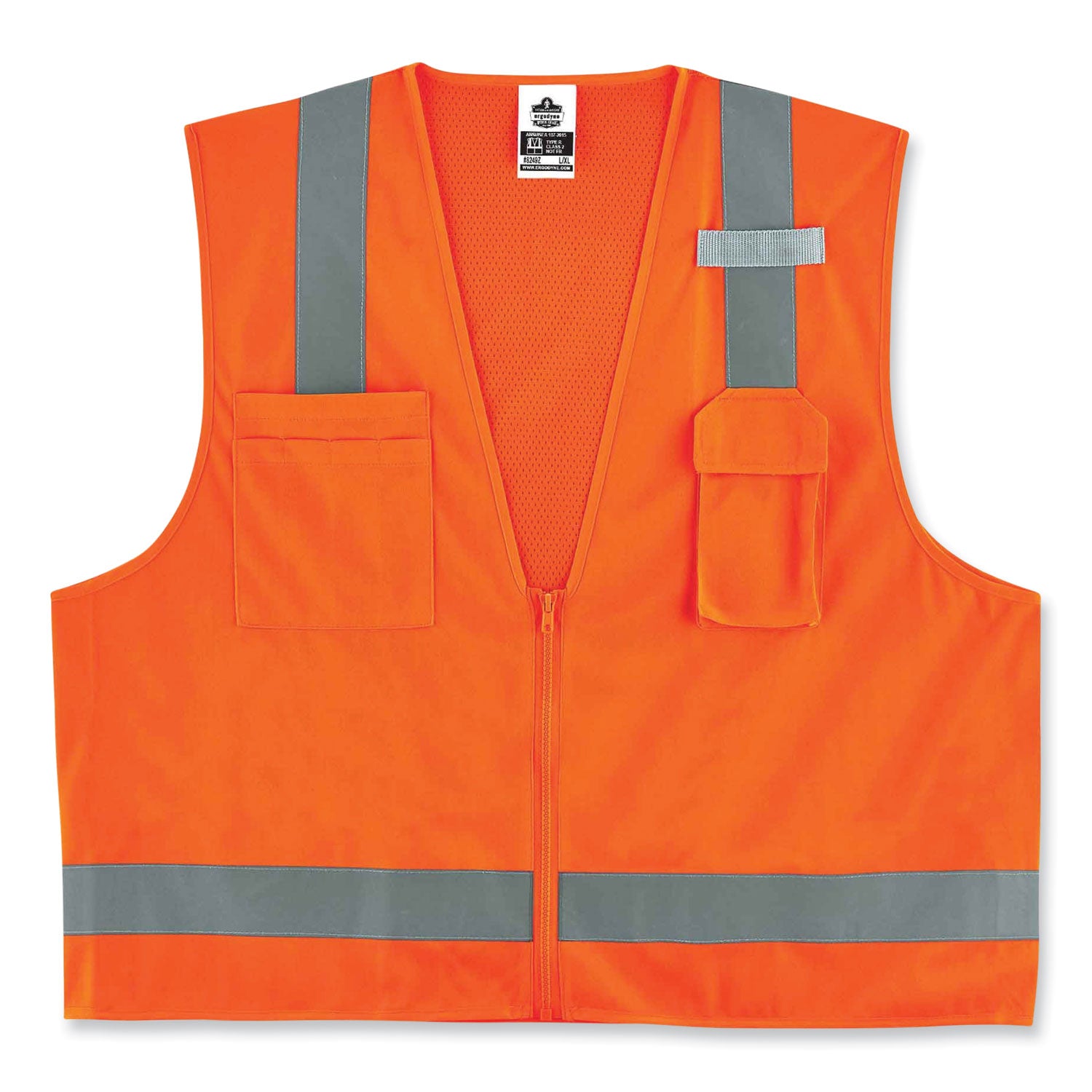 GloWear 8249Z Class 2 Economy Surveyors Zipper Vest, Polyester, Small/Medium, Orange, Ships in 1-3 Business Days