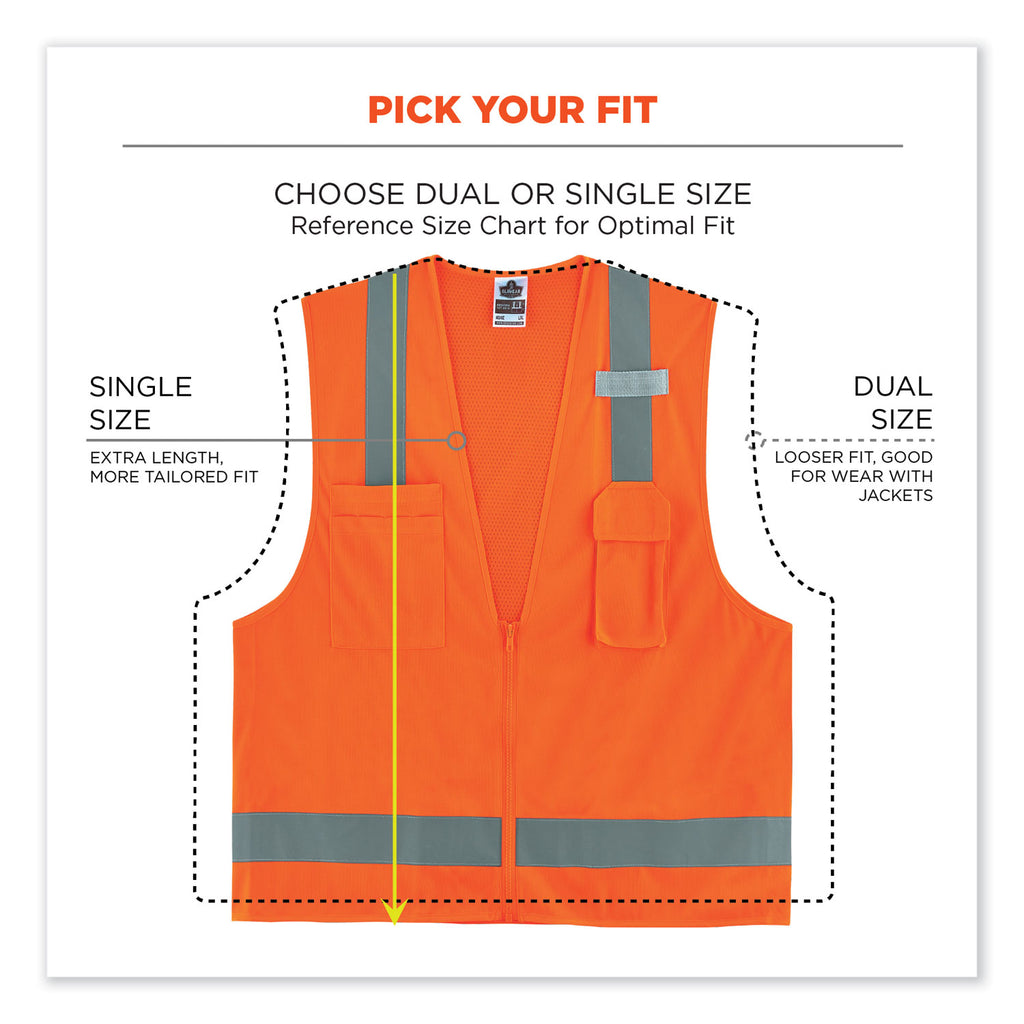 GloWear 8249Z Class 2 Economy Surveyors Zipper Vest, Polyester, Large/X-Large, Orange, Ships in 1-3 Business Days