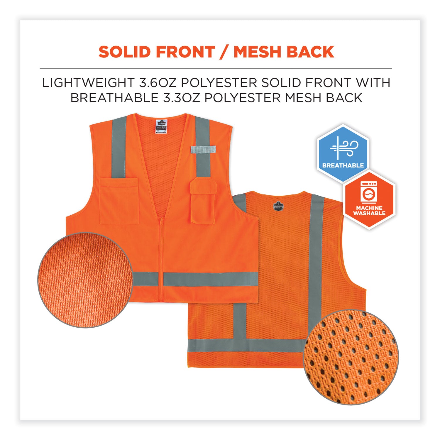GloWear 8249Z Class 2 Economy Surveyors Zipper Vest, Polyester, 2X-Large/3X-Large, Orange, Ships in 1-3 Business Days