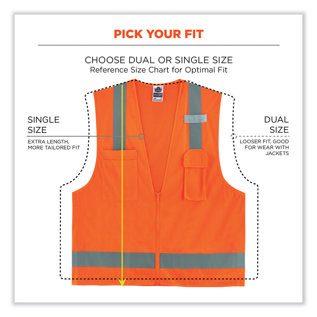 GloWear 8249Z Class 2 Economy Surveyors Zipper Vest, Polyester, 4X-Large/5X-Large, Orange, Ships in 1-3 Business Days