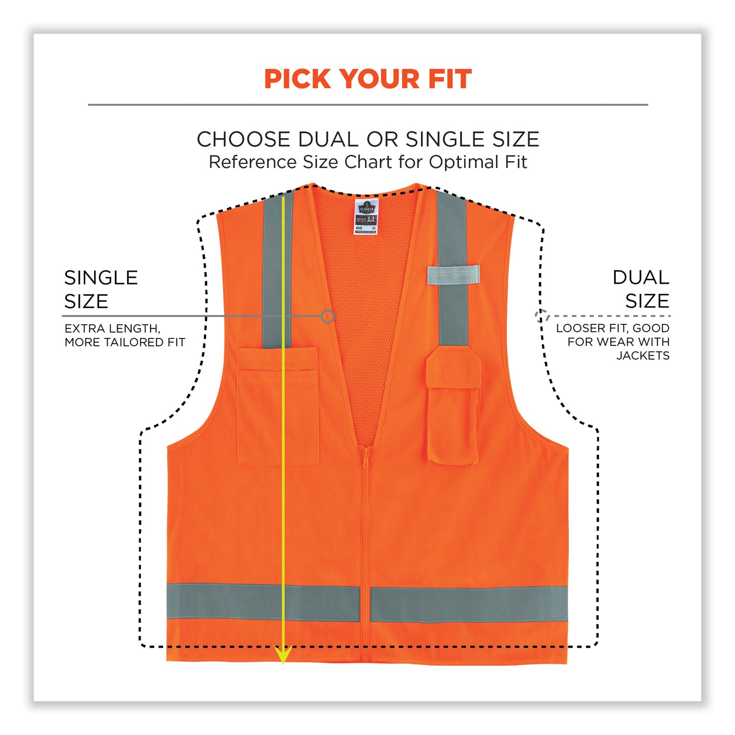 GloWear 8249Z Class 2 Economy Surveyors Zipper Vest, Polyester, 4X-Large/5X-Large, Orange, Ships in 1-3 Business Days