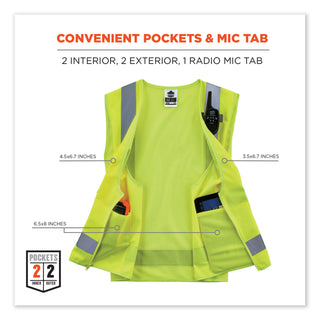 GloWear 8249Z Class 2 Economy Surveyors Zipper Vest, Polyester, Large/X-Large, Lime, Ships in 1-3 Business Days