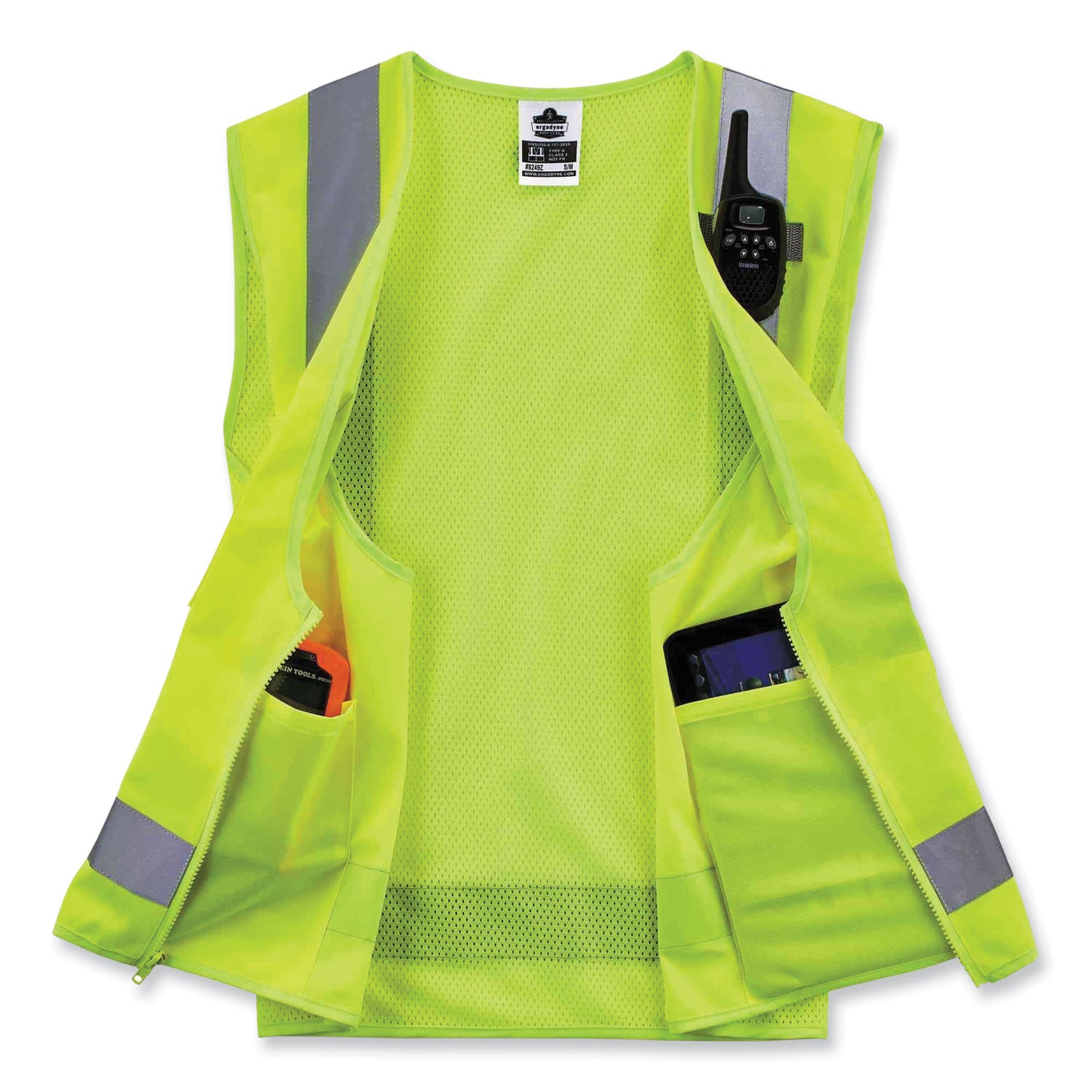GloWear 8249Z Class 2 Economy Surveyors Zipper Vest, Polyester, 2X-Large/3X-Large, Lime, Ships in 1-3 Business Days