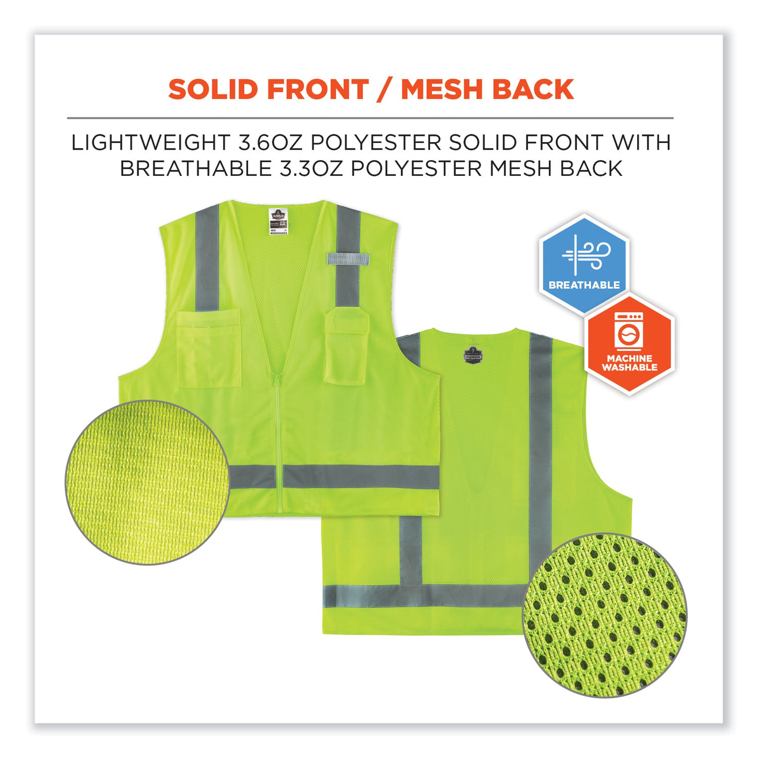 GloWear 8249Z Class 2 Economy Surveyors Zipper Vest, Polyester, 4X-Large/5X-Large, Lime, Ships in 1-3 Business Days