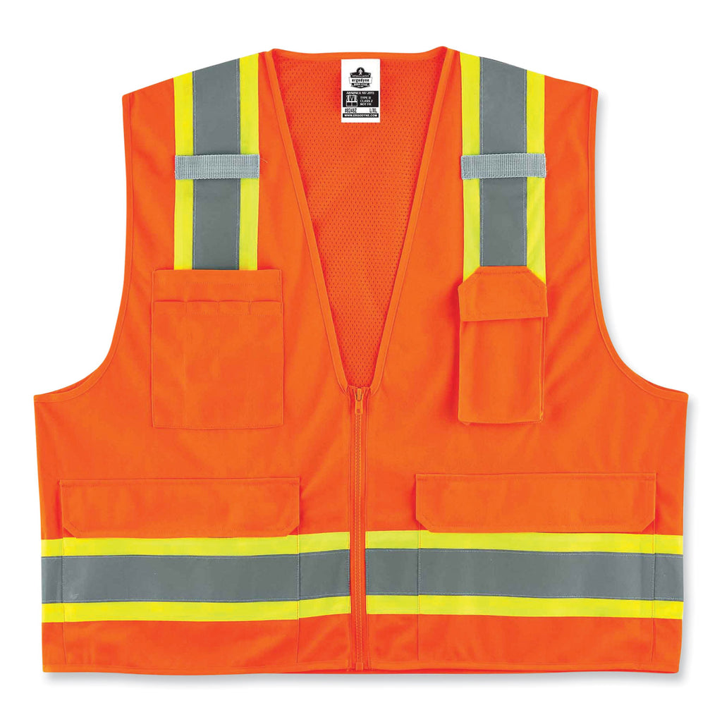 GloWear 8248Z Class 2 Two-Tone Surveyors Zipper Vest, Polyester, Small/Medium, Orange, Ships in 1-3 Business Days