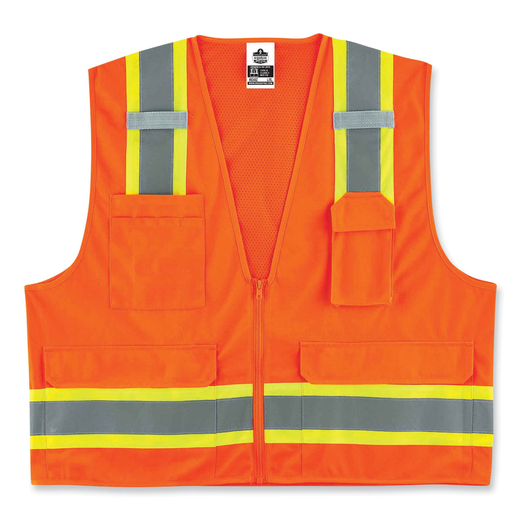GloWear 8248Z Class 2 Two-Tone Surveyors Zipper Vest, Polyester, Large/X-Large, Orange, Ships in 1-3 Business Days