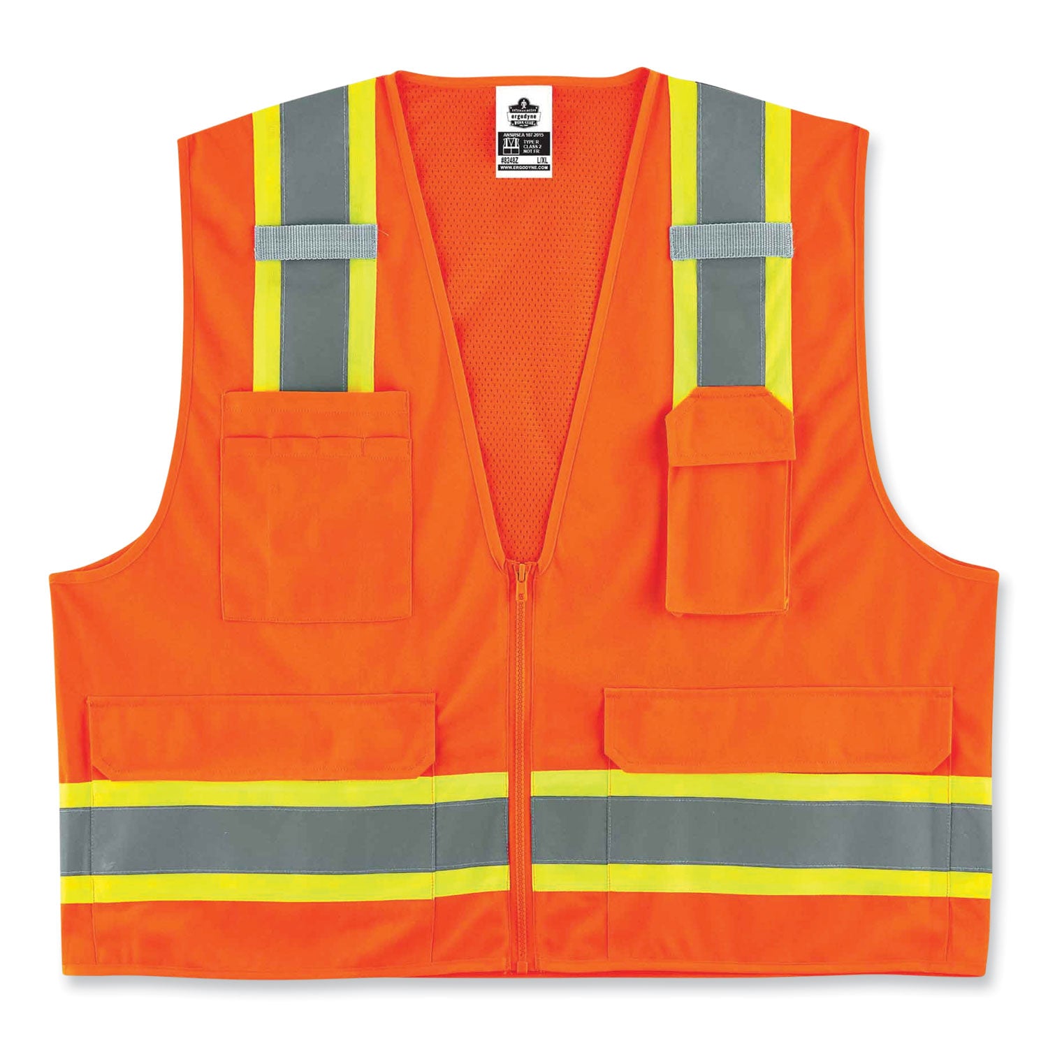 GloWear 8248Z Class 2 Two-Tone Surveyors Zipper Vest, Polyester, Large/X-Large, Orange, Ships in 1-3 Business Days