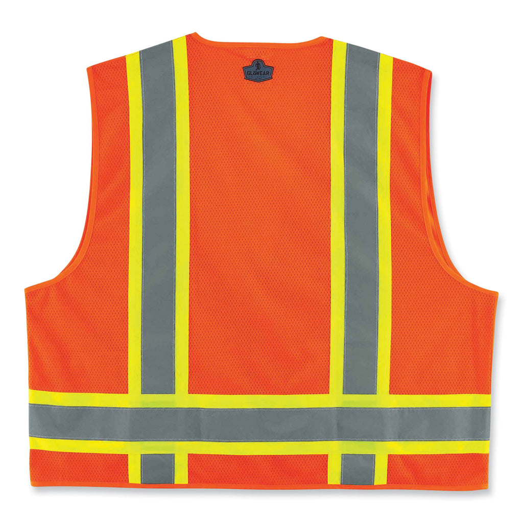 GloWear 8248Z Class 2 Two-Tone Surveyors Zipper Vest, Polyester, 2X-Large/3X-Large, Orange, Ships in 1-3 Business Days
