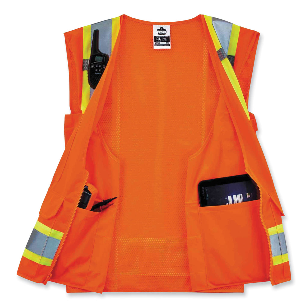 GloWear 8248Z Class 2 Two-Tone Surveyors Zipper Vest, Polyester, 2X-Large/3X-Large, Orange, Ships in 1-3 Business Days