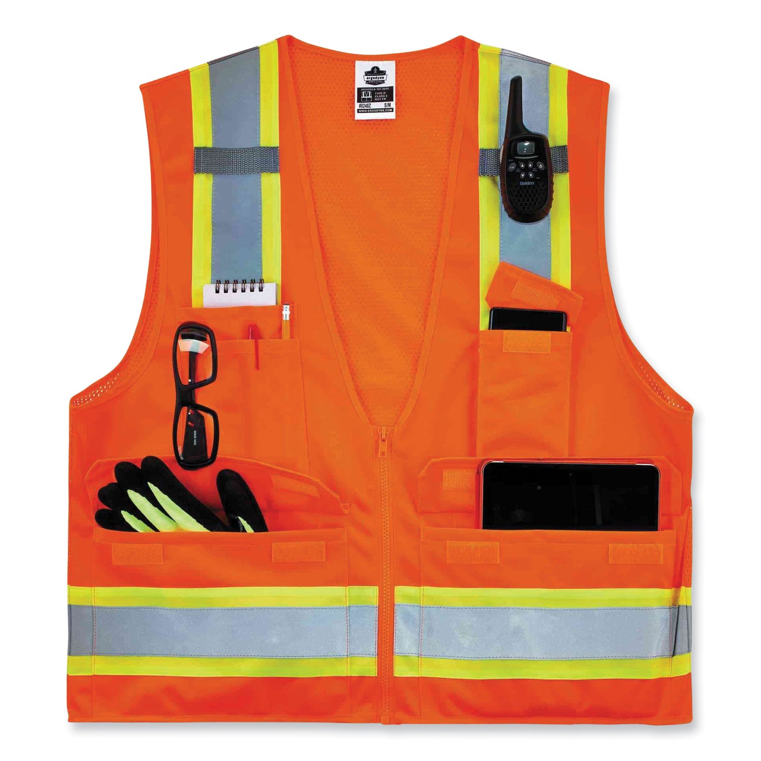 GloWear 8248Z Class 2 Two-Tone Surveyors Zipper Vest, Polyester, 2X-Large/3X-Large, Orange, Ships in 1-3 Business Days