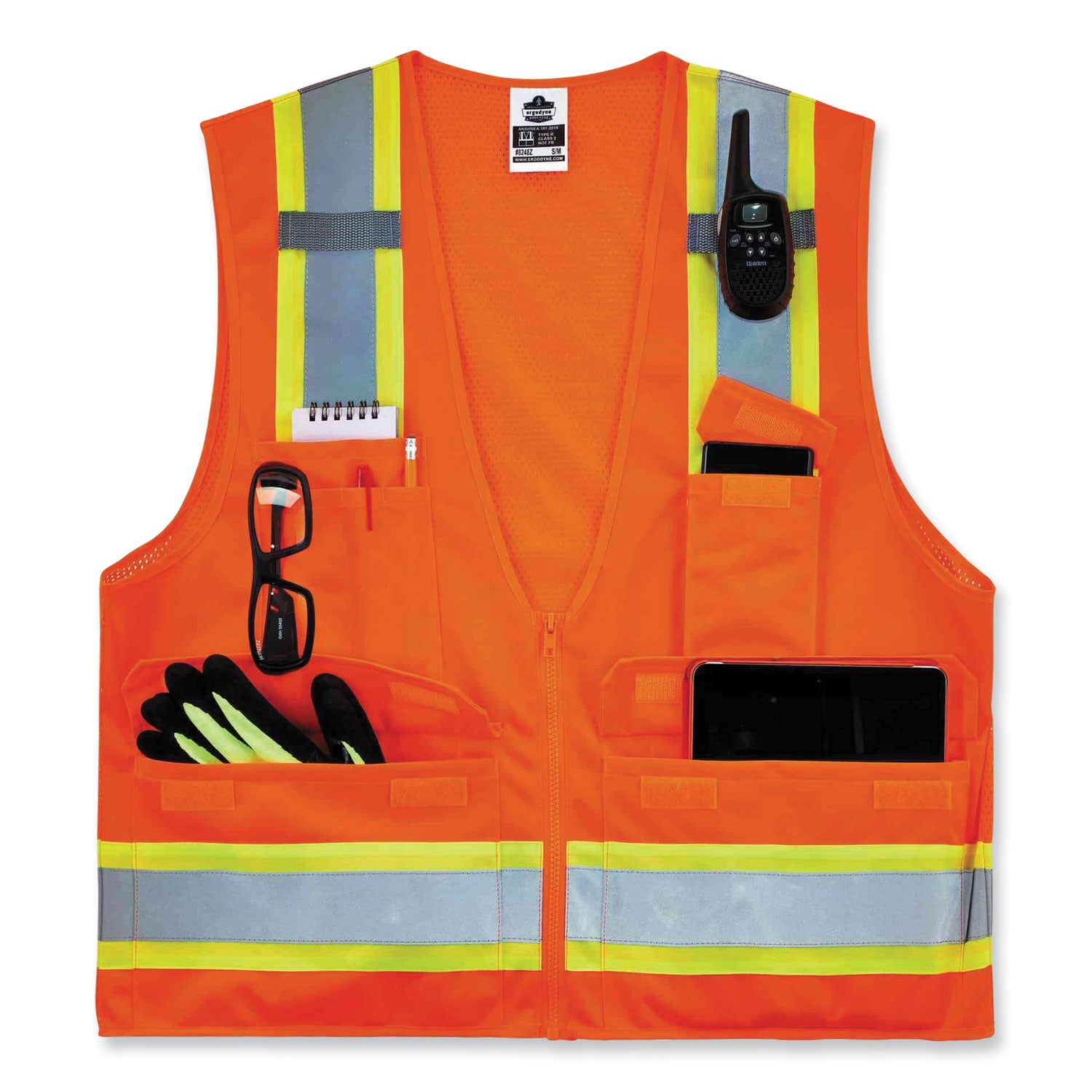 GloWear 8248Z Class 2 Two-Tone Surveyors Zipper Vest, Polyester, 4X-Large/5X-Large, Orange, Ships in 1-3 Business Days