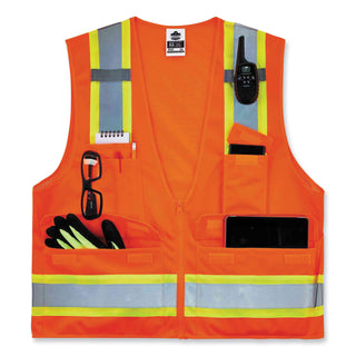 GloWear 8248Z Class 2 Two-Tone Surveyors Zipper Vest, Polyester, 4X-Large/5X-Large, Orange, Ships in 1-3 Business Days