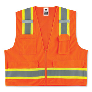 GloWear 8248Z Class 2 Two-Tone Surveyors Zipper Vest, Polyester, 4X-Large/5X-Large, Orange, Ships in 1-3 Business Days