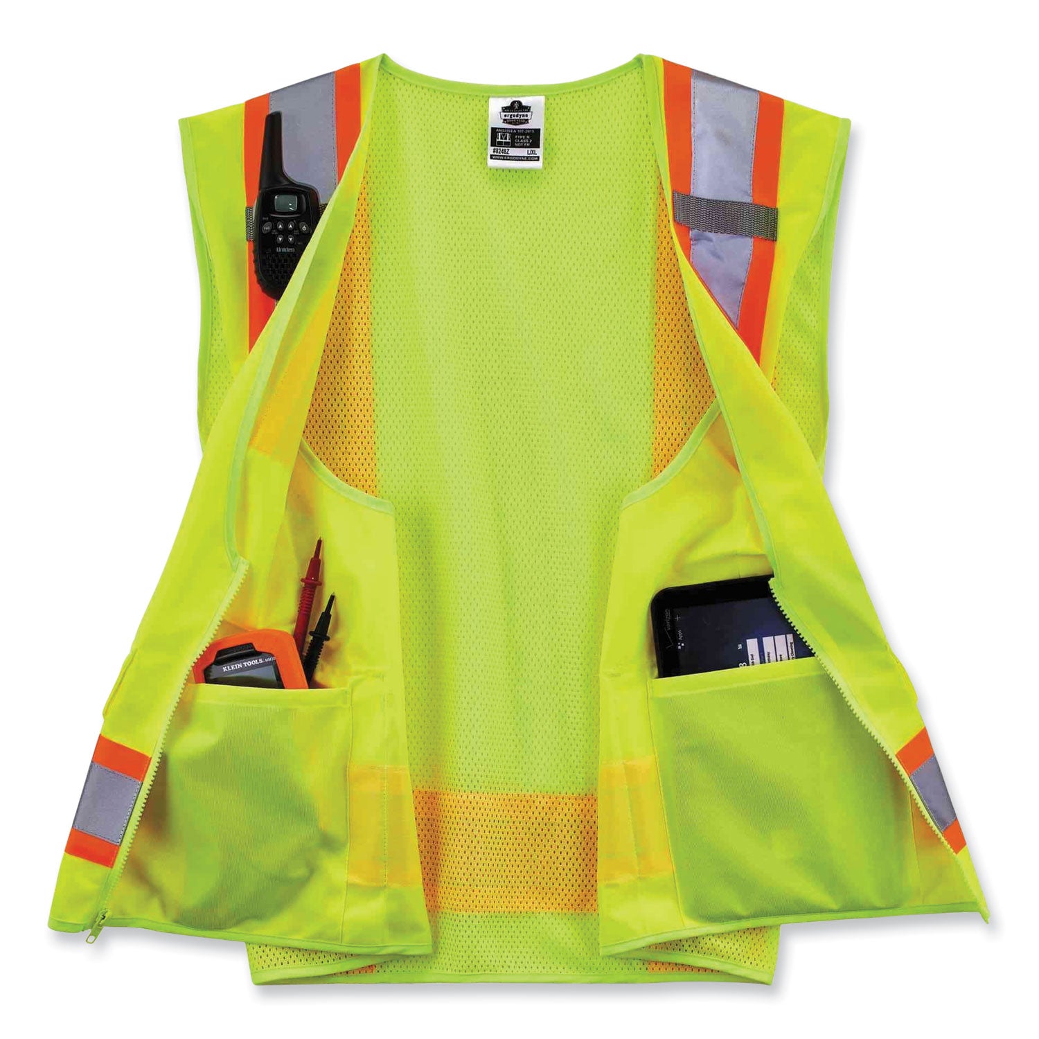 glowear-8248z-class-2-two-tone-surveyors-zipper-vest-polyester-small-medium-lime-ships-in-1-3-business-days_ego24073 - 3