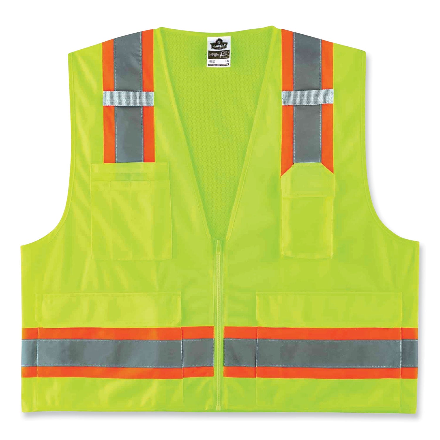 glowear-8248z-class-2-two-tone-surveyors-zipper-vest-polyester-large-x-large-lime-ships-in-1-3-business-days_ego24075 - 1
