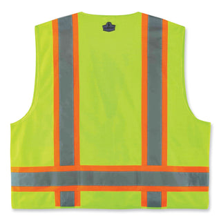GloWear 8248Z Class 2 Two-Tone Surveyors Zipper Vest, Polyester, 2X-Large/3X-Large, Lime, Ships in 1-3 Business Days