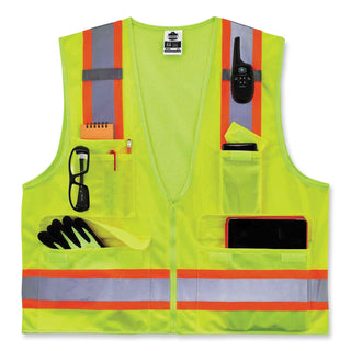 GloWear 8248Z Class 2 Two-Tone Surveyors Zipper Vest, Polyester, 2X-Large/3X-Large, Lime, Ships in 1-3 Business Days