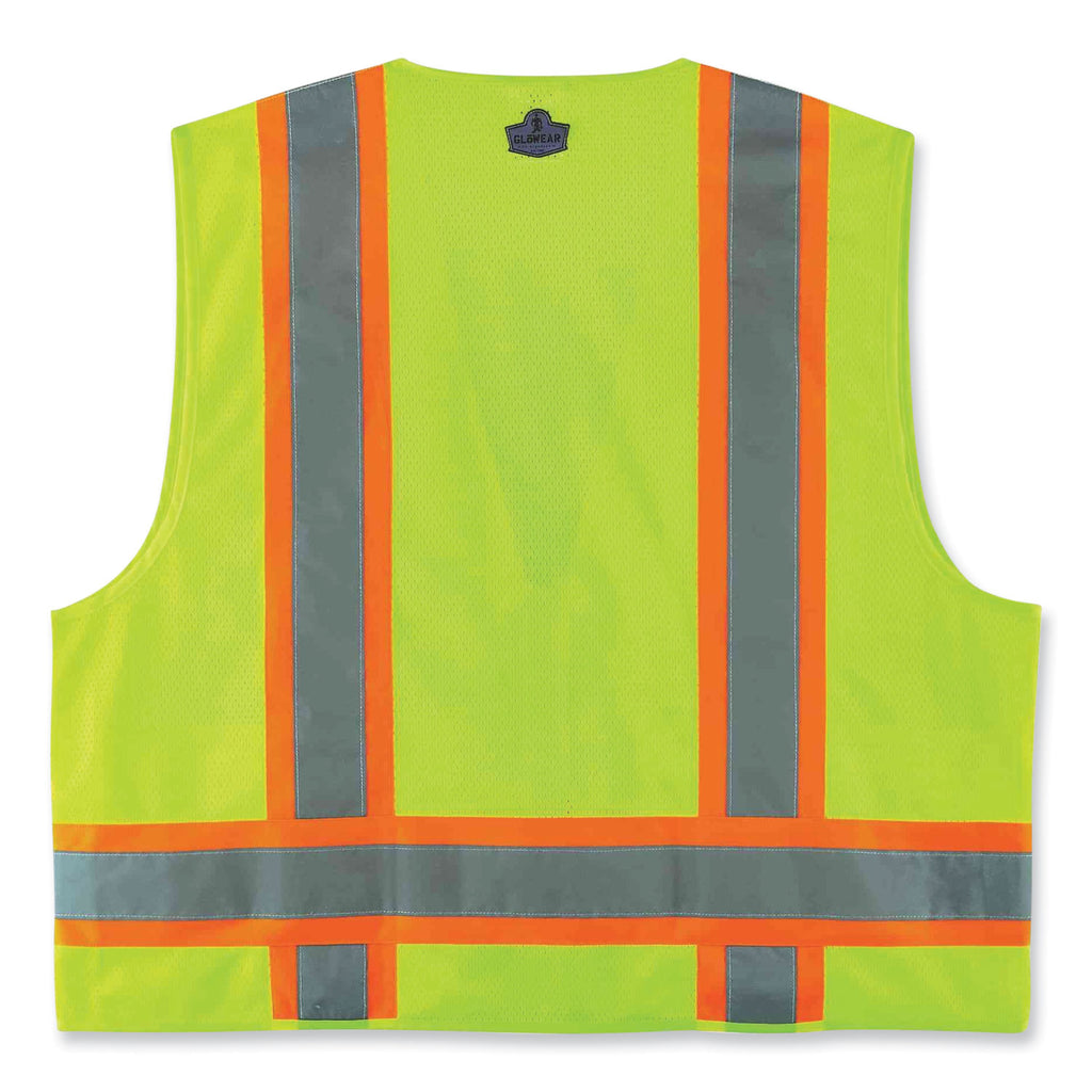 GloWear 8248Z Class 2 Two-Tone Surveyors Zipper Vest, Polyester, 4X-Large/5X-Large, Lime, Ships in 1-3 Business Days
