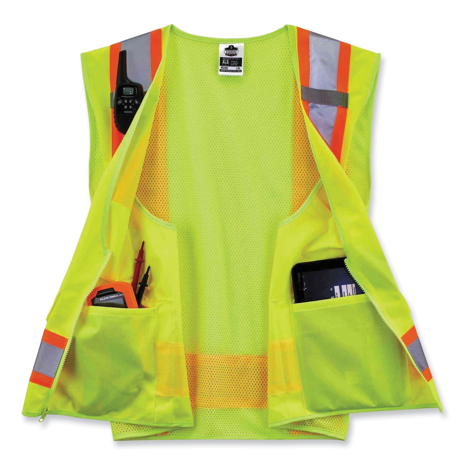 GloWear 8248Z Class 2 Two-Tone Surveyors Zipper Vest, Polyester, 4X-Large/5X-Large, Lime, Ships in 1-3 Business Days