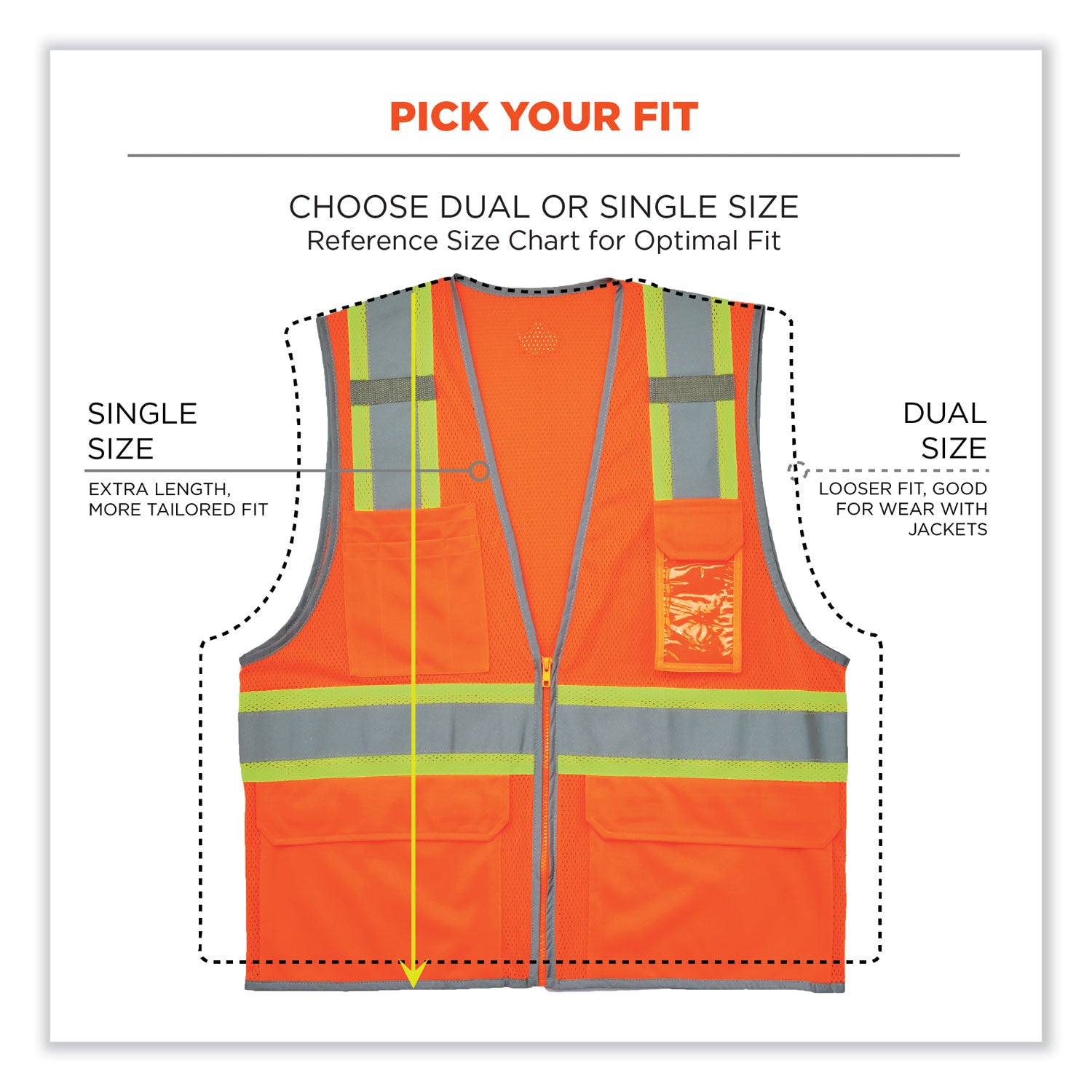 GloWear 8246Z Class 2 Two-Tone Mesh Reflective Binding Zipper Vest, Polyester, Small/Med, Orange, Ships in 1-3 Business Days