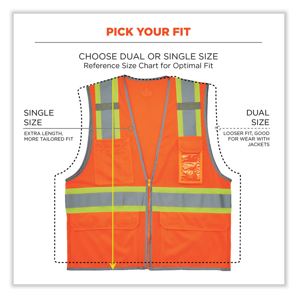 GloWear 8246Z Class 2 Two-Tone Mesh Reflective Binding Zipper Vest, Polyester, Large/XL, Orange, Ships in 1-3 Business Days