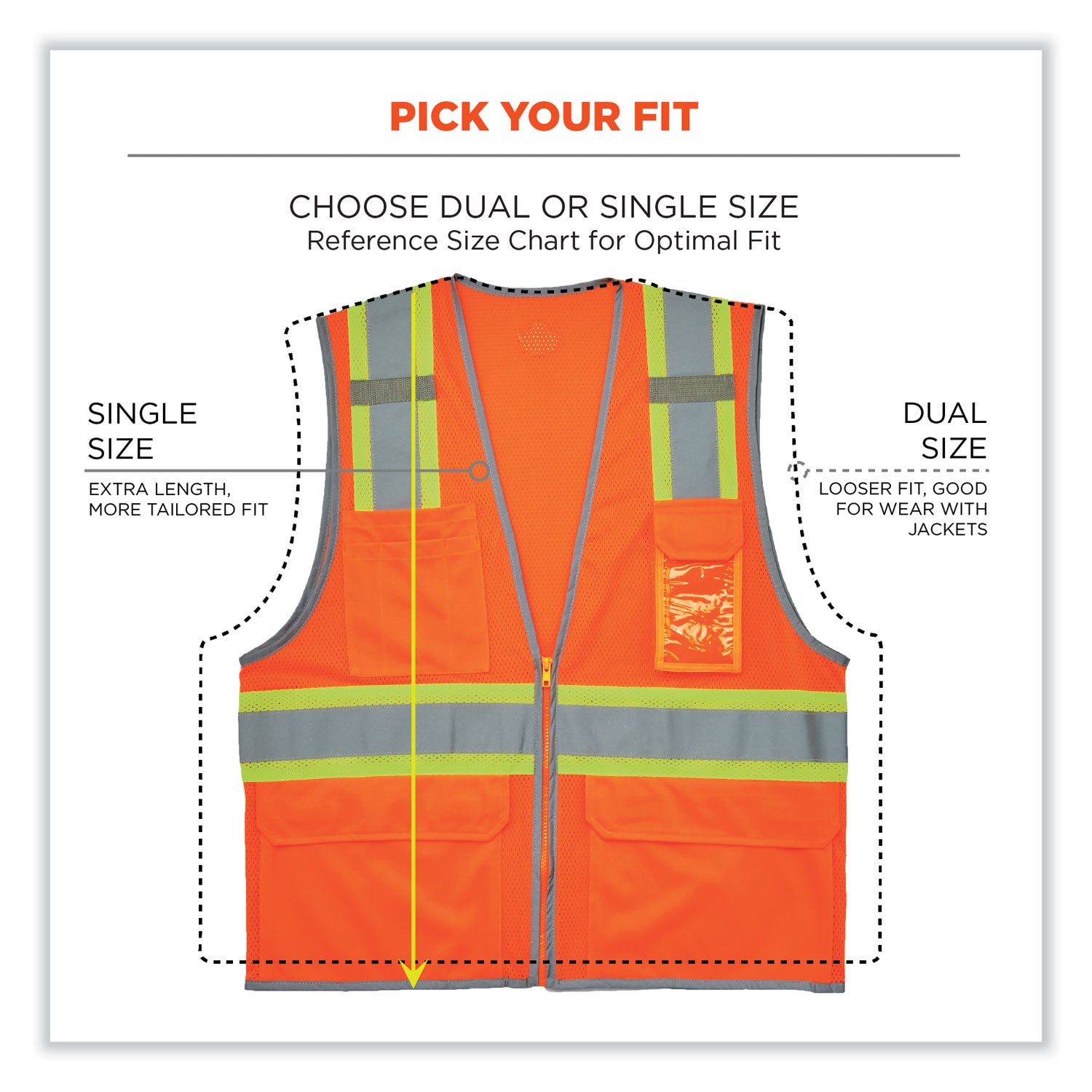 GloWear 8246Z Class 2 Two-Tone Mesh Reflective Binding Zipper Vest, Polyester, Large/XL, Orange, Ships in 1-3 Business Days