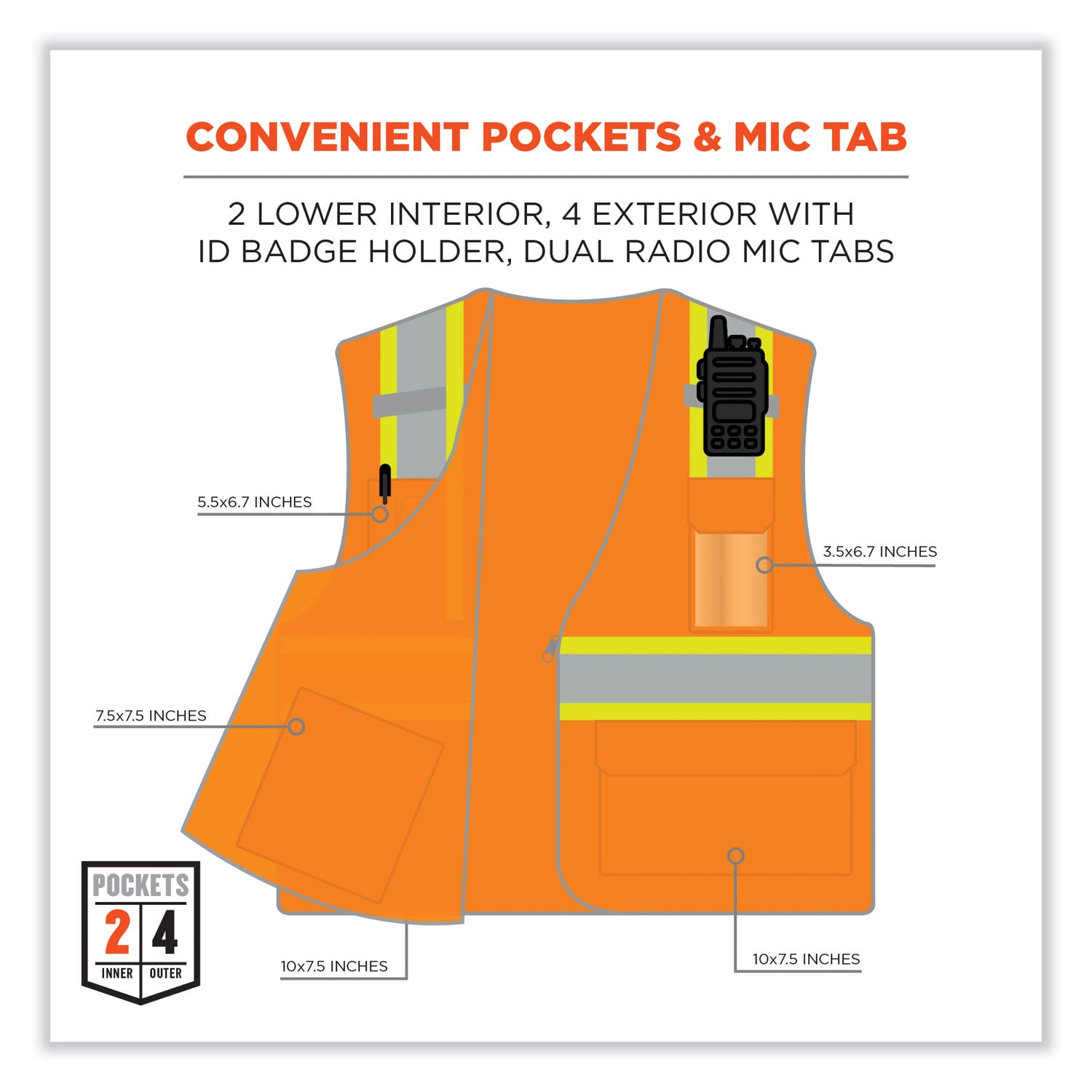 GloWear 8246Z Class 2 Two-Tone Mesh Reflective Binding Zipper Vest, Polyester, 2XL/3XL, Orange, Ships in 1-3 Business Days