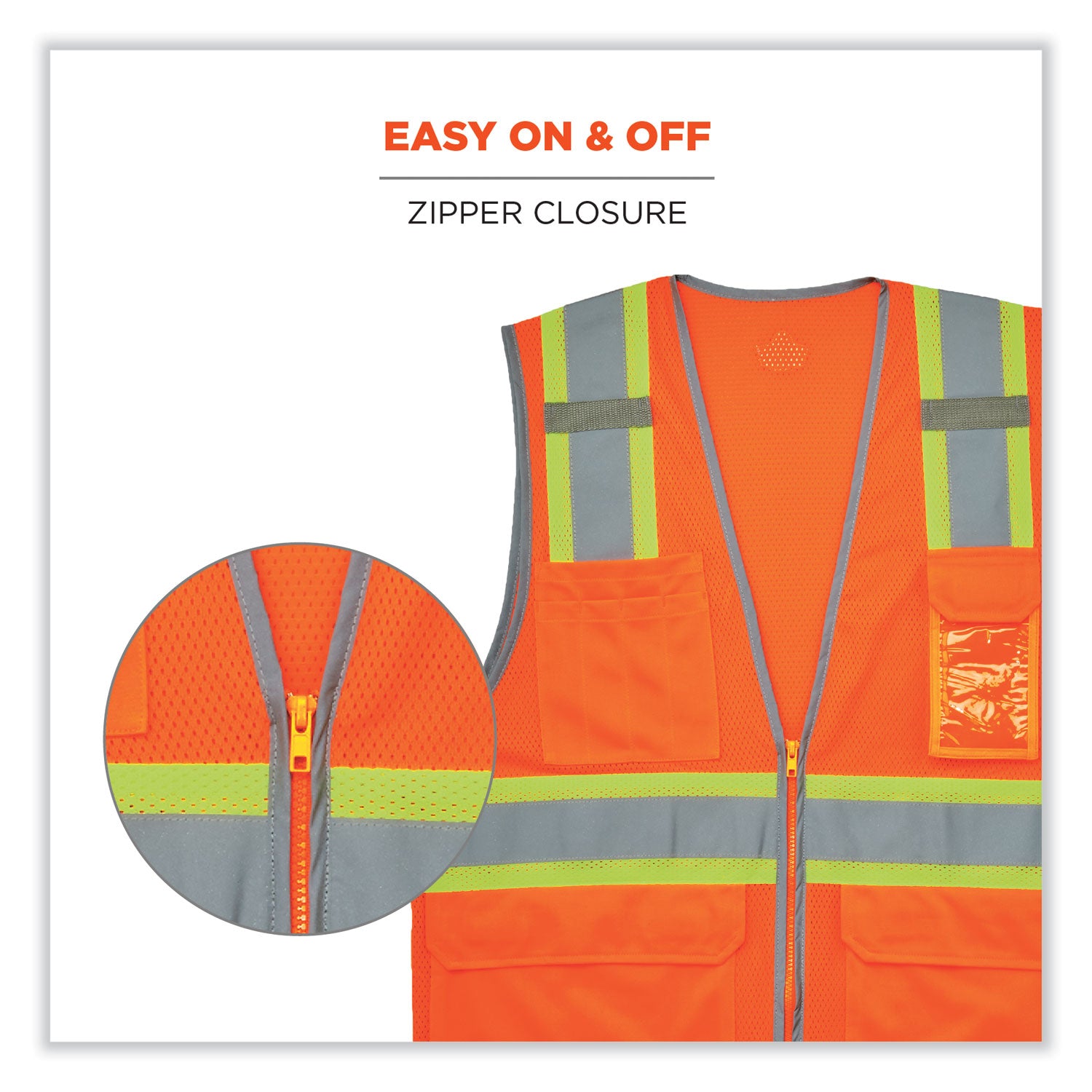 GloWear 8246Z Class 2 Two-Tone Mesh Reflective Binding Zipper Vest, Polyester, 2XL/3XL, Orange, Ships in 1-3 Business Days