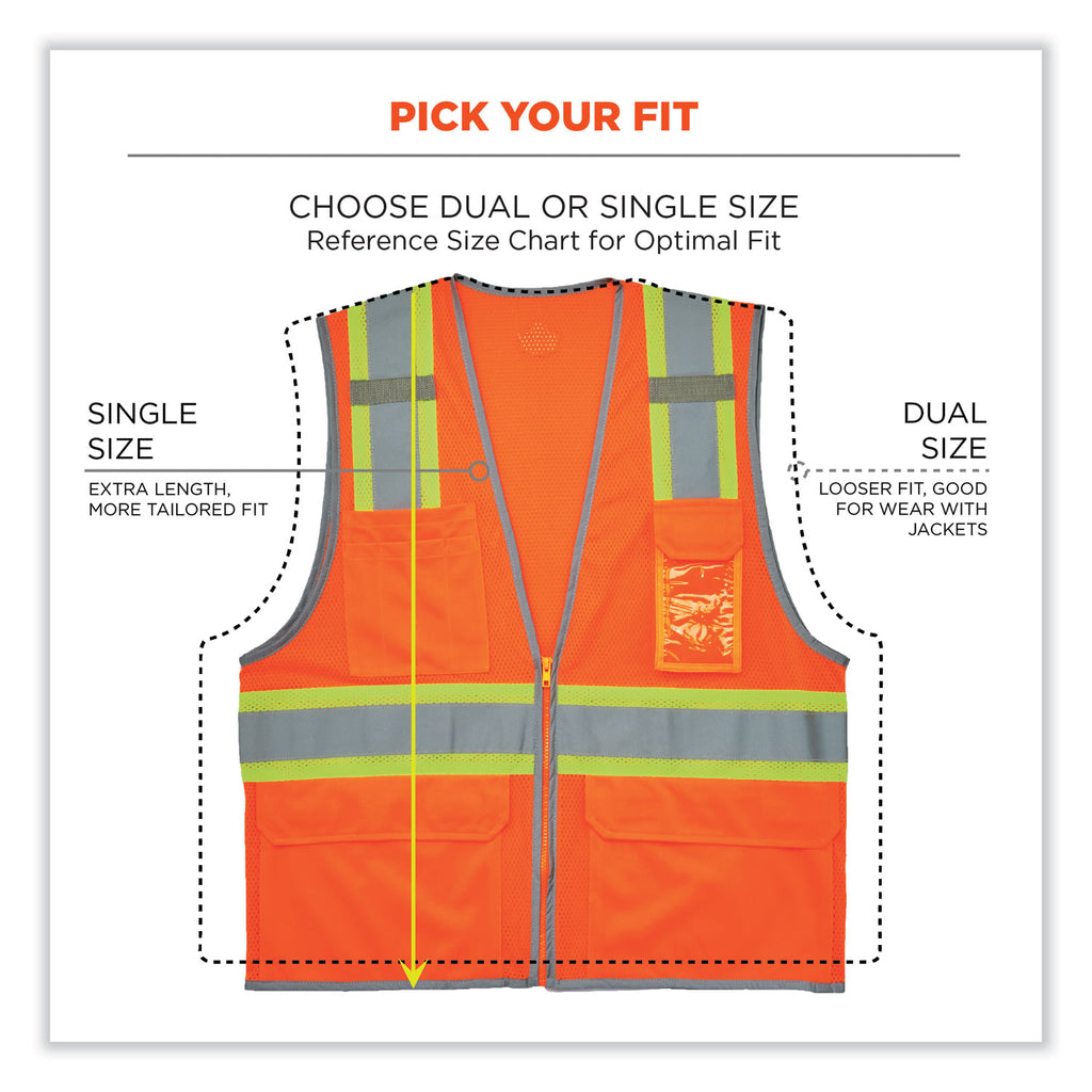 GloWear 8246Z Class 2 Two-Tone Mesh Reflective Binding Zipper Vest, Polyester, 2XL/3XL, Orange, Ships in 1-3 Business Days