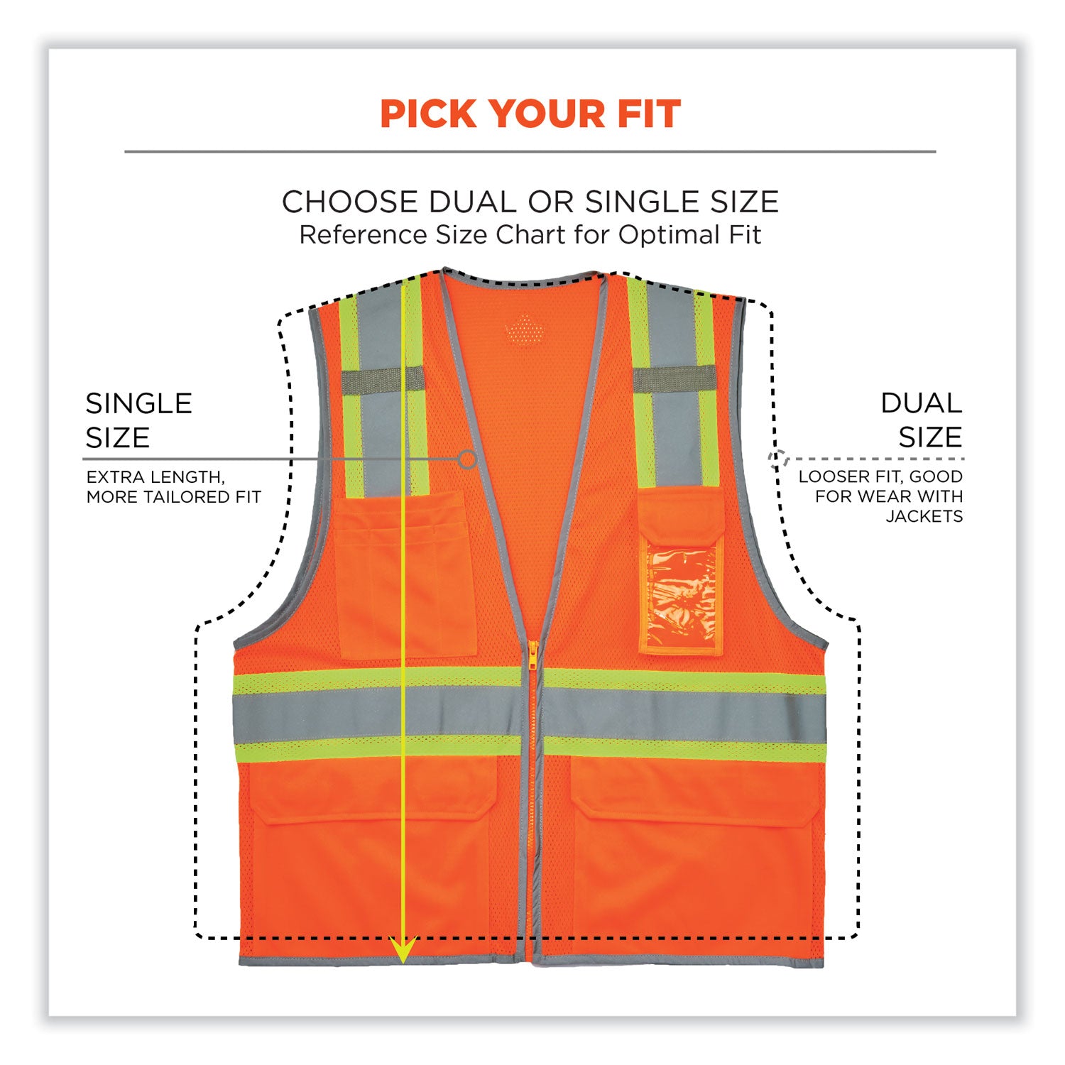 GloWear 8246Z Class 2 Two-Tone Mesh Reflective Binding Zipper Vest, Polyester, 2XL/3XL, Orange, Ships in 1-3 Business Days