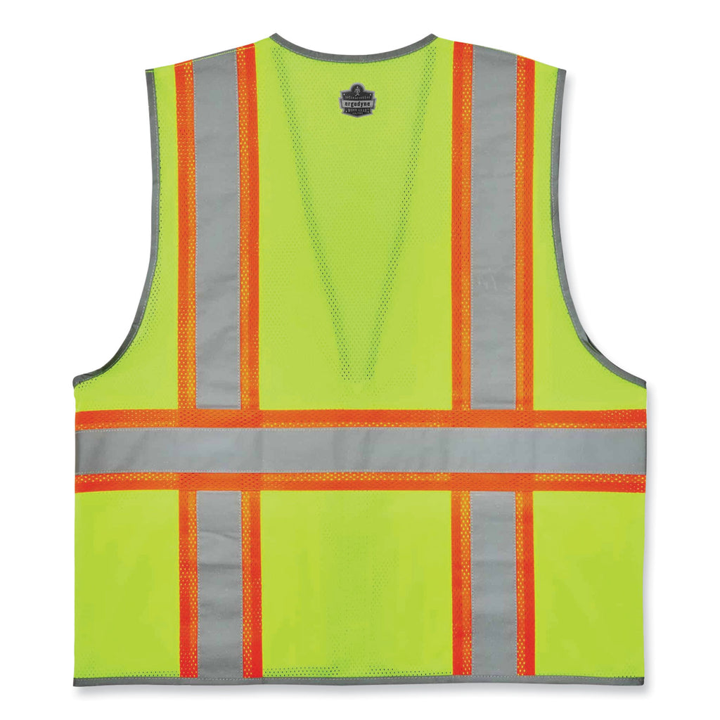 GloWear 8246Z Class 2 Two-Tone Mesh Reflective Binding Zipper Vest, Polyester, Large/XL, Lime, Ships in 1-3 Business Days