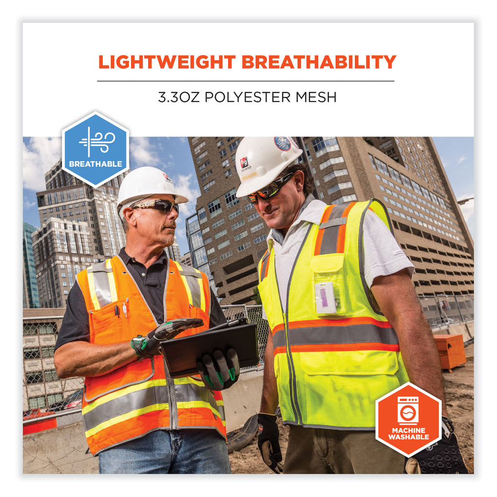 GloWear 8246Z Class 2 Two-Tone Mesh Reflective Binding Zipper Vest, Polyester, Large/XL, Lime, Ships in 1-3 Business Days