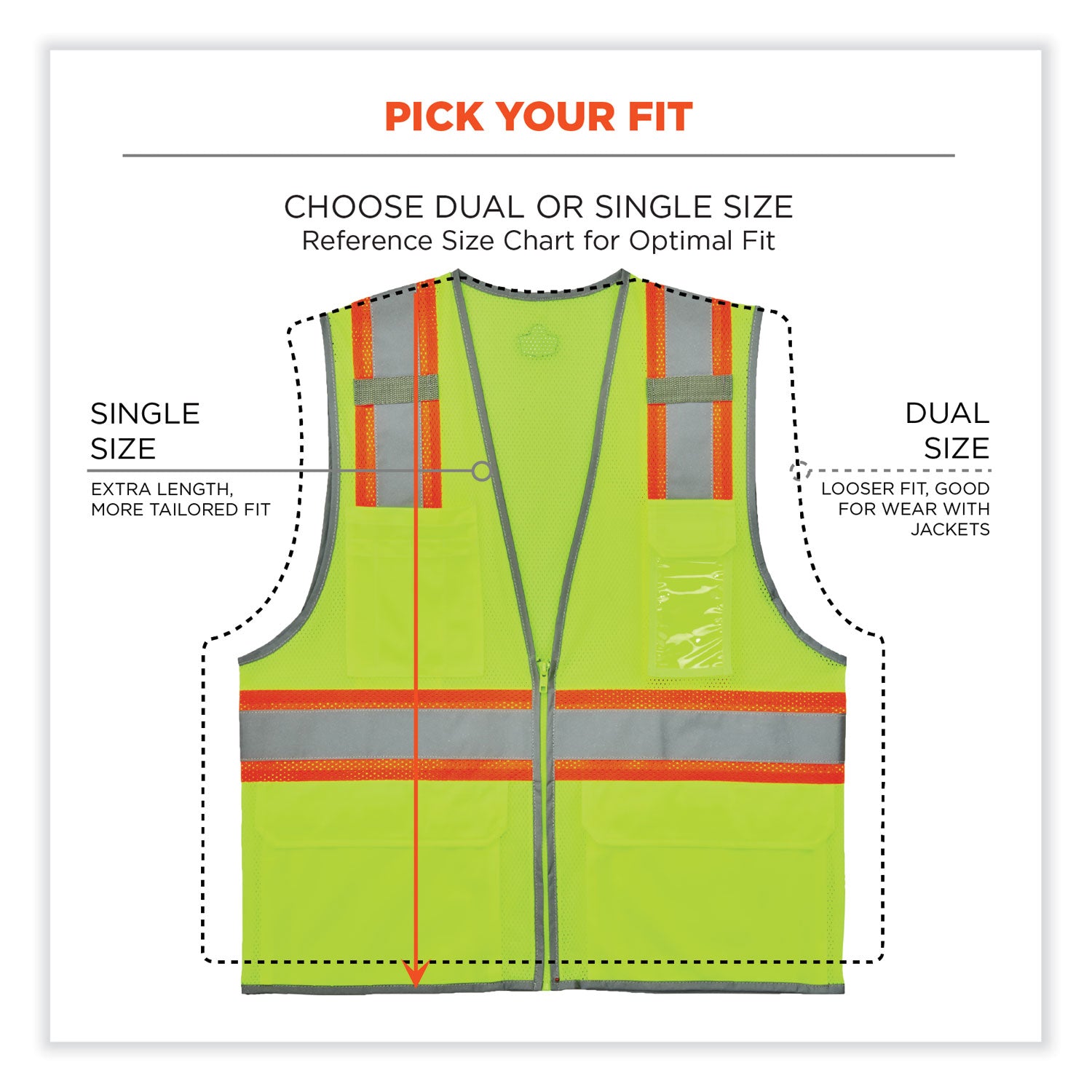 GloWear 8246Z Class 2 Two-Tone Mesh Reflective Binding Zipper Vest, Polyester, Large/XL, Lime, Ships in 1-3 Business Days - 7