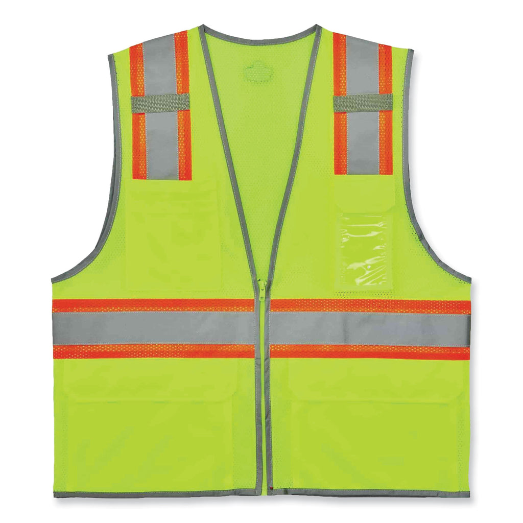 GloWear 8246Z Class 2 Two-Tone Mesh Reflective Binding Zipper Vest, Polyester, Large/XL, Lime, Ships in 1-3 Business Days