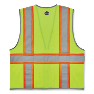 GloWear 8246Z Class 2 Two-Tone Mesh Reflective Binding Zipper Vest, Polyester, 4X-Large/5XL, Lime, Ships in 1-3 Business Days