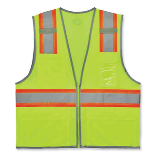 GloWear 8246Z Class 2 Two-Tone Mesh Reflective Binding Zipper Vest, Polyester, 4X-Large/5XL, Lime, Ships in 1-3 Business Days