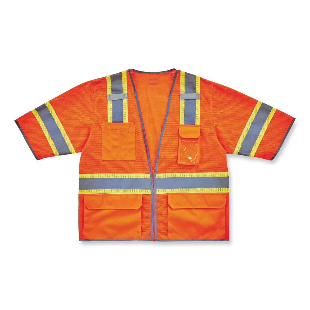 GloWear 8346Z Class 3 Two-Tone Hi-Vis Surveyor Zipper Vest, 2X-Large/3X-Large, Orange, Ships in 1-3 Business Days