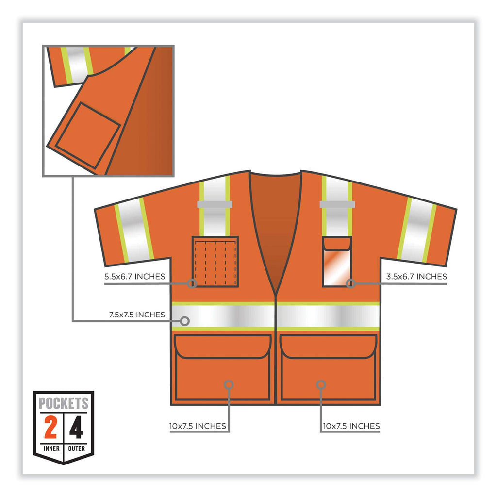 GloWear 8346Z Class 3 Two-Tone Hi-Vis Surveyor Zipper Vest, 4X-Large/5X-Large, Orange, Ships in 1-3 Business Days