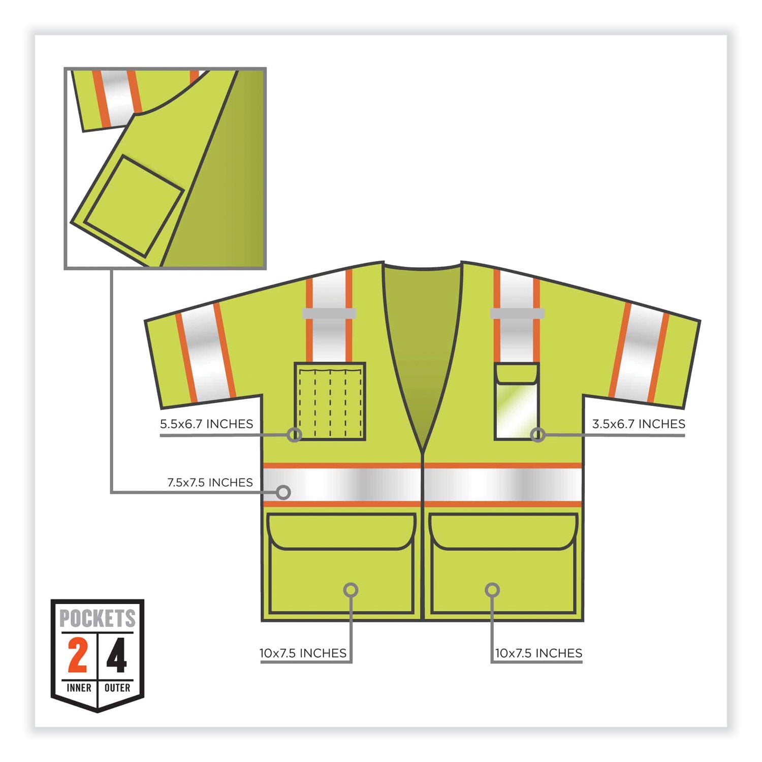 GloWear 8346Z Class 3 Two-Tone Hi-Vis Surveyor Zipper Vest, Small/Medium, Lime, Ships in 1-3 Business Days