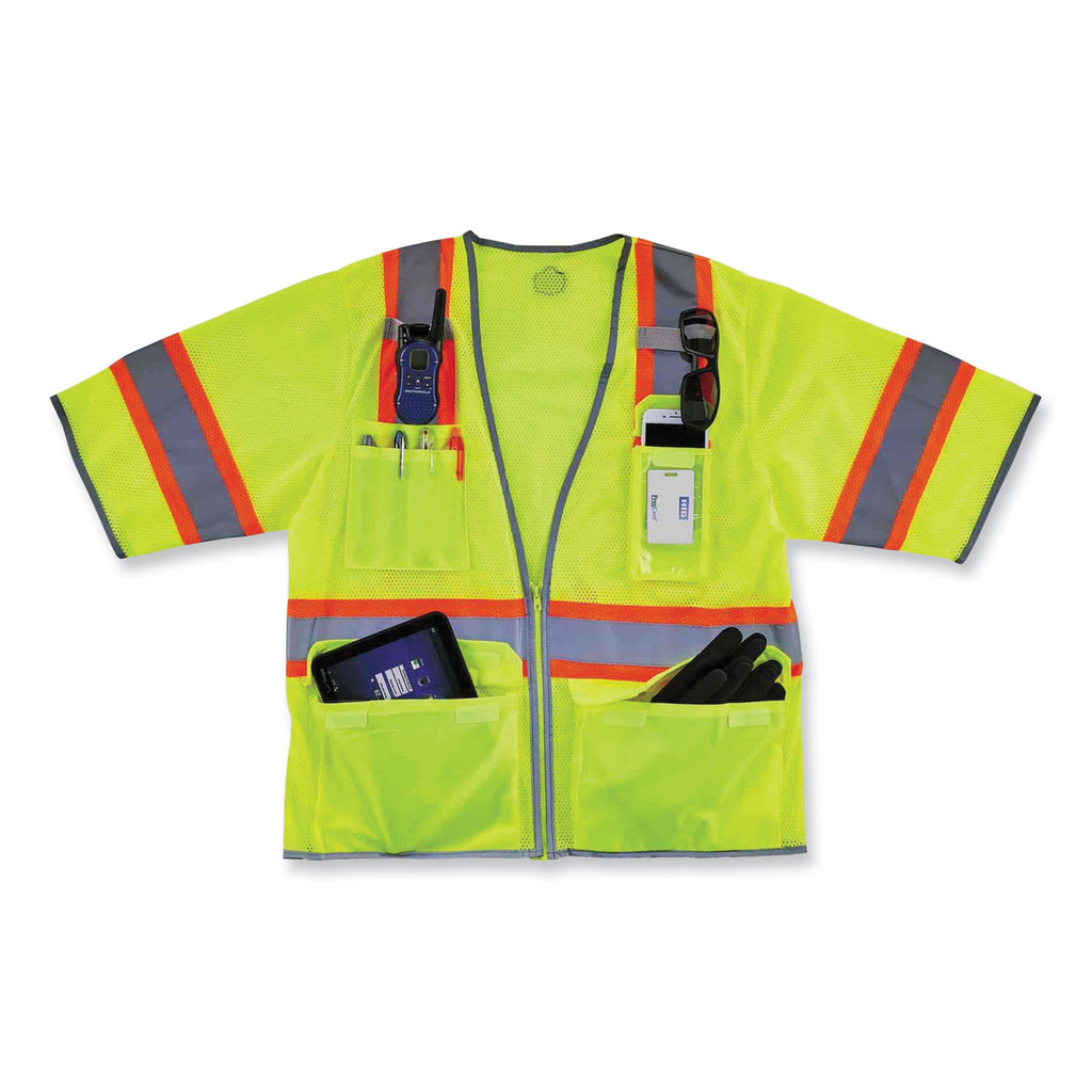 GloWear 8346Z Class 3 Two-Tone Hi-Vis Surveyor Zipper Vest, 2X-Large/3X-Large, Lime, Ships in 1-3 Business Days