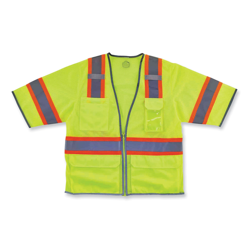GloWear 8346Z Class 3 Two-Tone Hi-Vis Surveyor Zipper Vest, 4X-Large/5X-Large, Lime, Ships in 1-3 Business Days