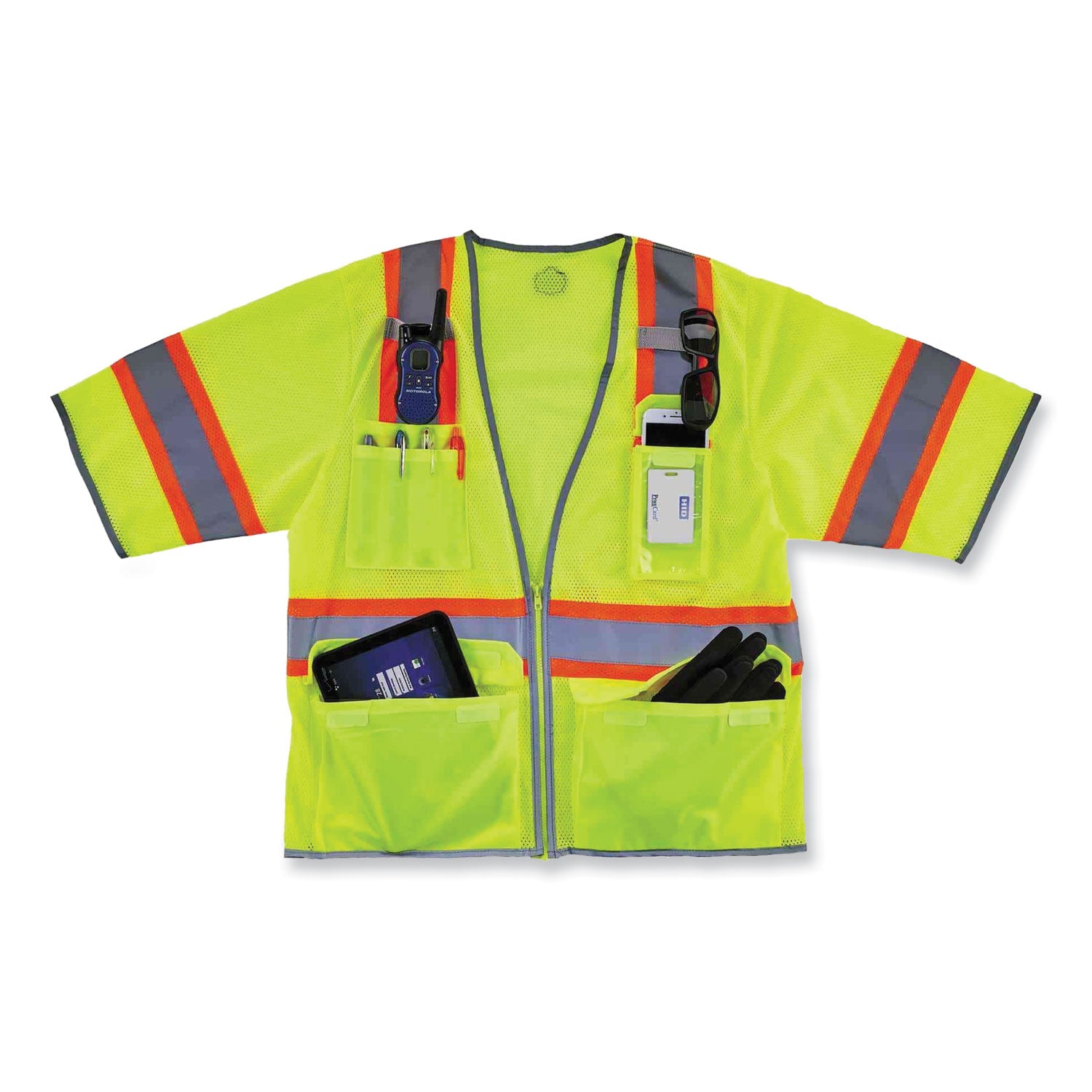 GloWear 8346Z Class 3 Two-Tone Hi-Vis Surveyor Zipper Vest, 4X-Large/5X-Large, Lime, Ships in 1-3 Business Days