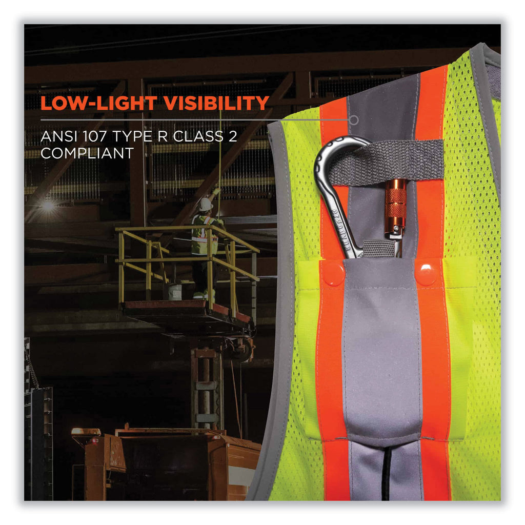 GloWear 8231TV Class 2 Hi-Vis Tool Tethering Safety Vest, Polyester, Small/Medium, Lime, Ships in 1-3 Business Days