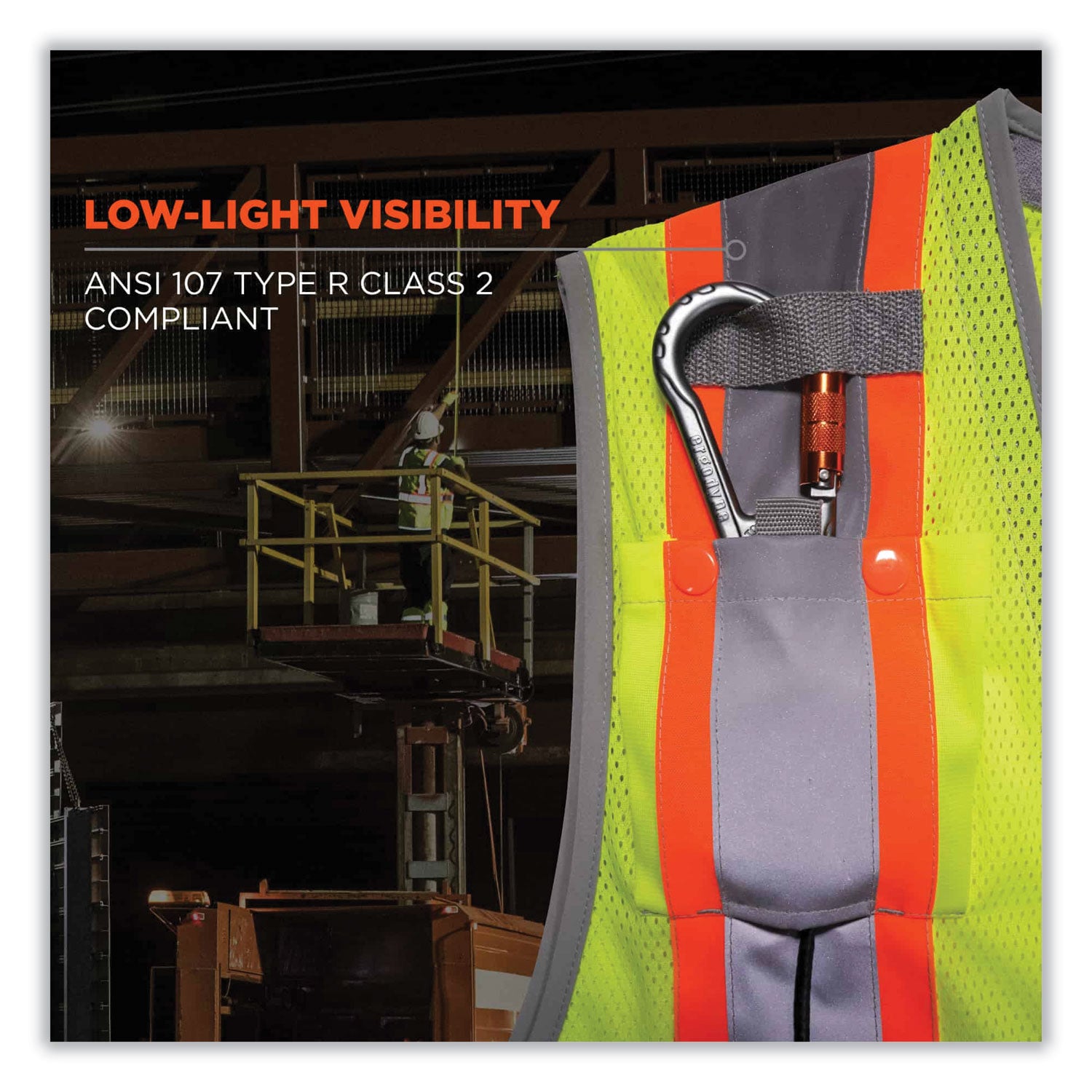 GloWear 8231TV Class 2 Hi-Vis Tool Tethering Safety Vest, Polyester, 2X-Large/3X-Large, Lime, Ships in 1-3 Business Days