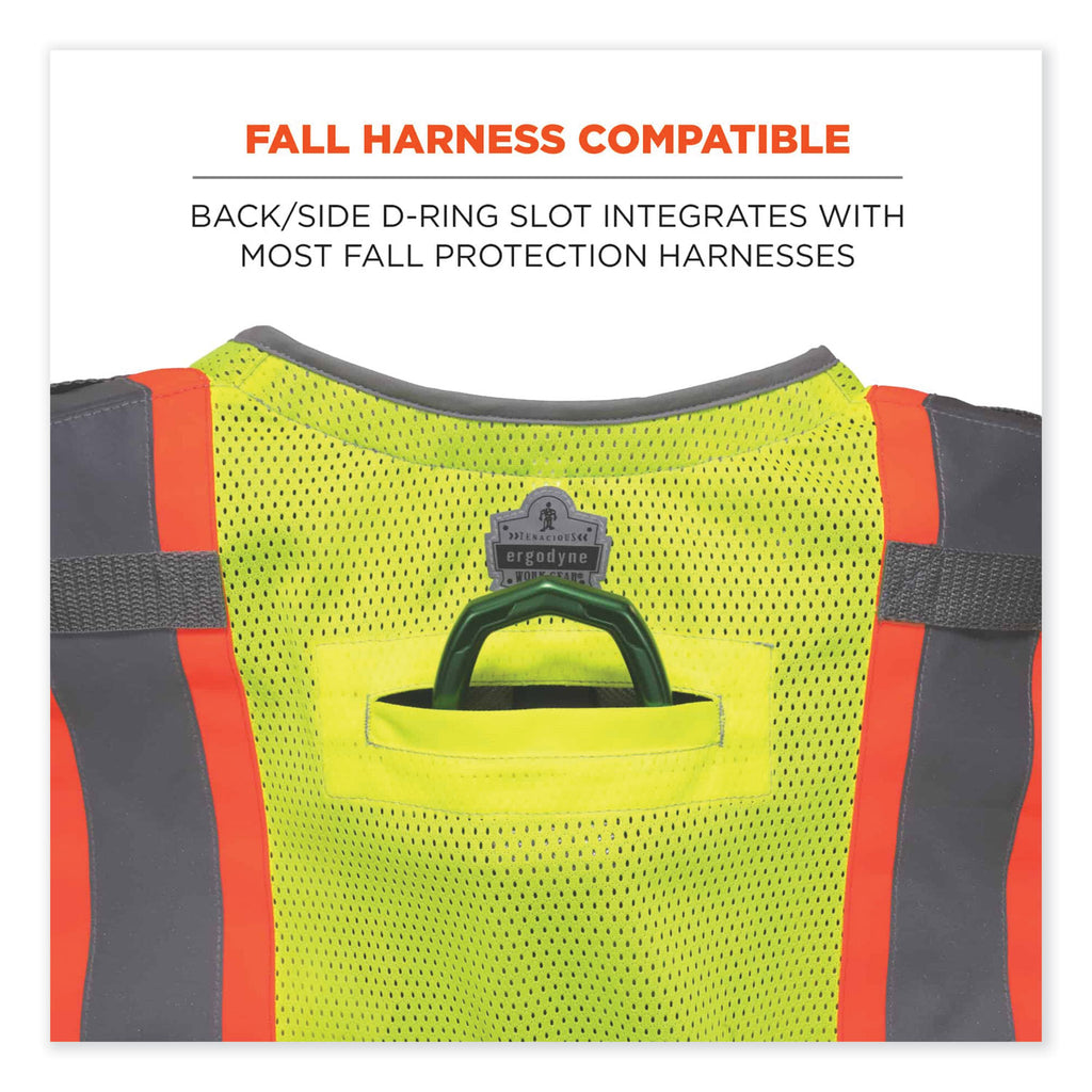 GloWear 8231TV Class 2 Hi-Vis Tool Tethering Safety Vest, Polyester, 4X-Large/5X-Large, Lime, Ships in 1-3 Business Days