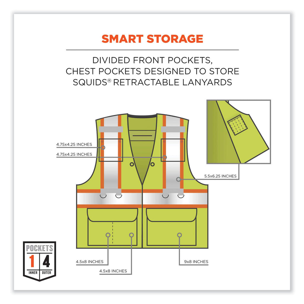GloWear 8231TV Class 2 Hi-Vis Tool Tethering Safety Vest, Polyester, 4X-Large/5X-Large, Lime, Ships in 1-3 Business Days