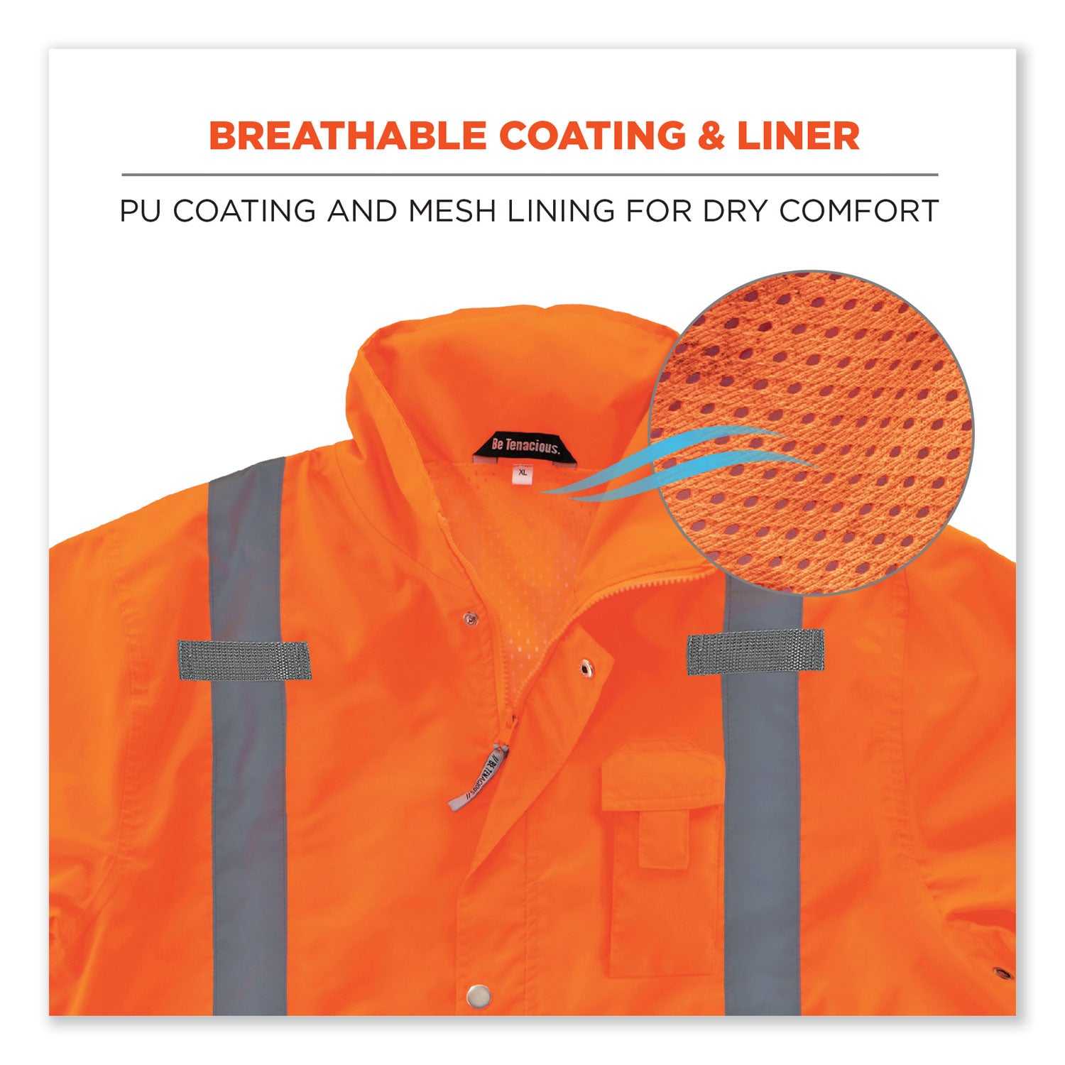 GloWear 8365 Class 3 Hi-Vis Rain Jacket, Polyester, Small, Orange, Ships in 1-3 Business Days